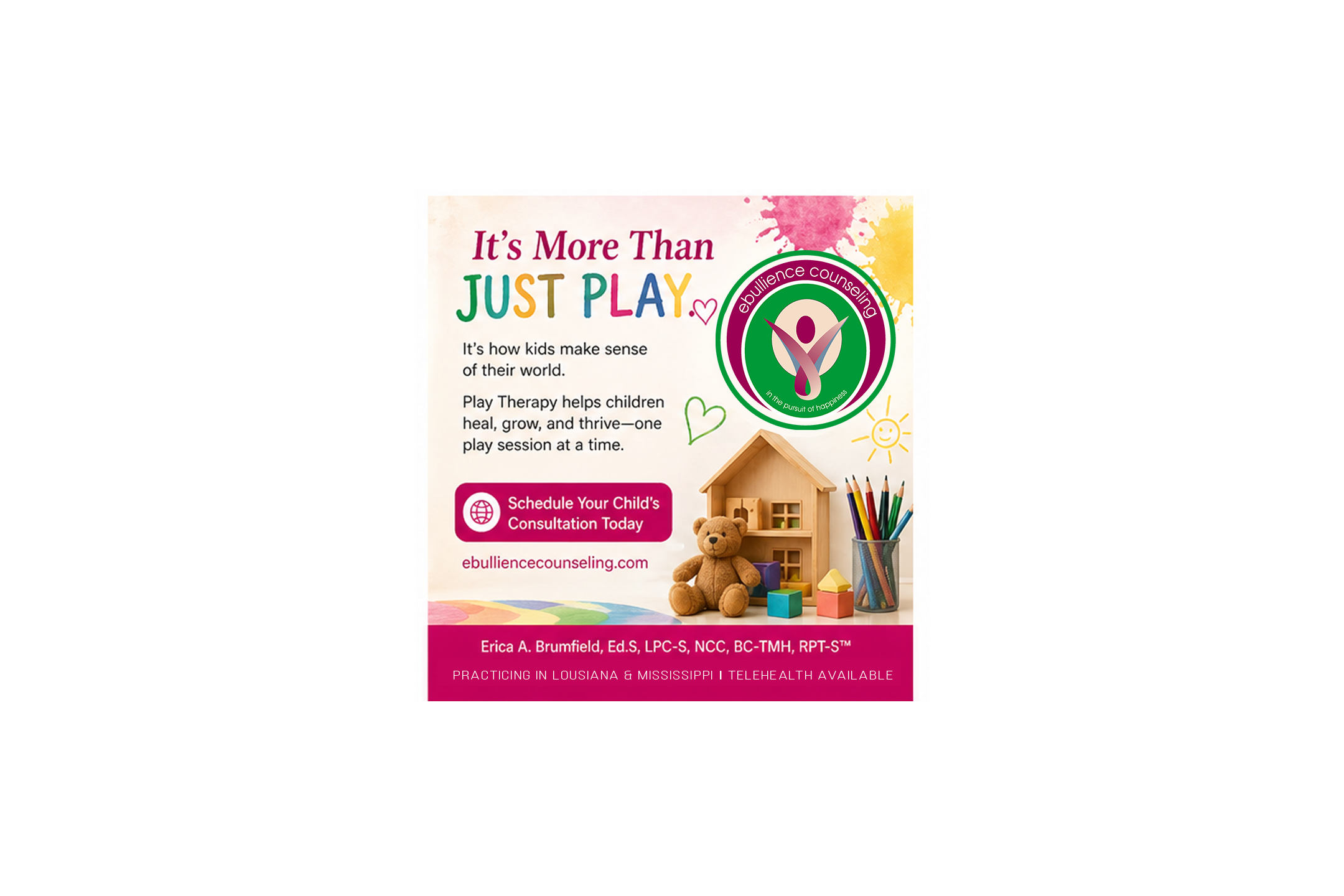 Ebullience Counseling Play — square ad